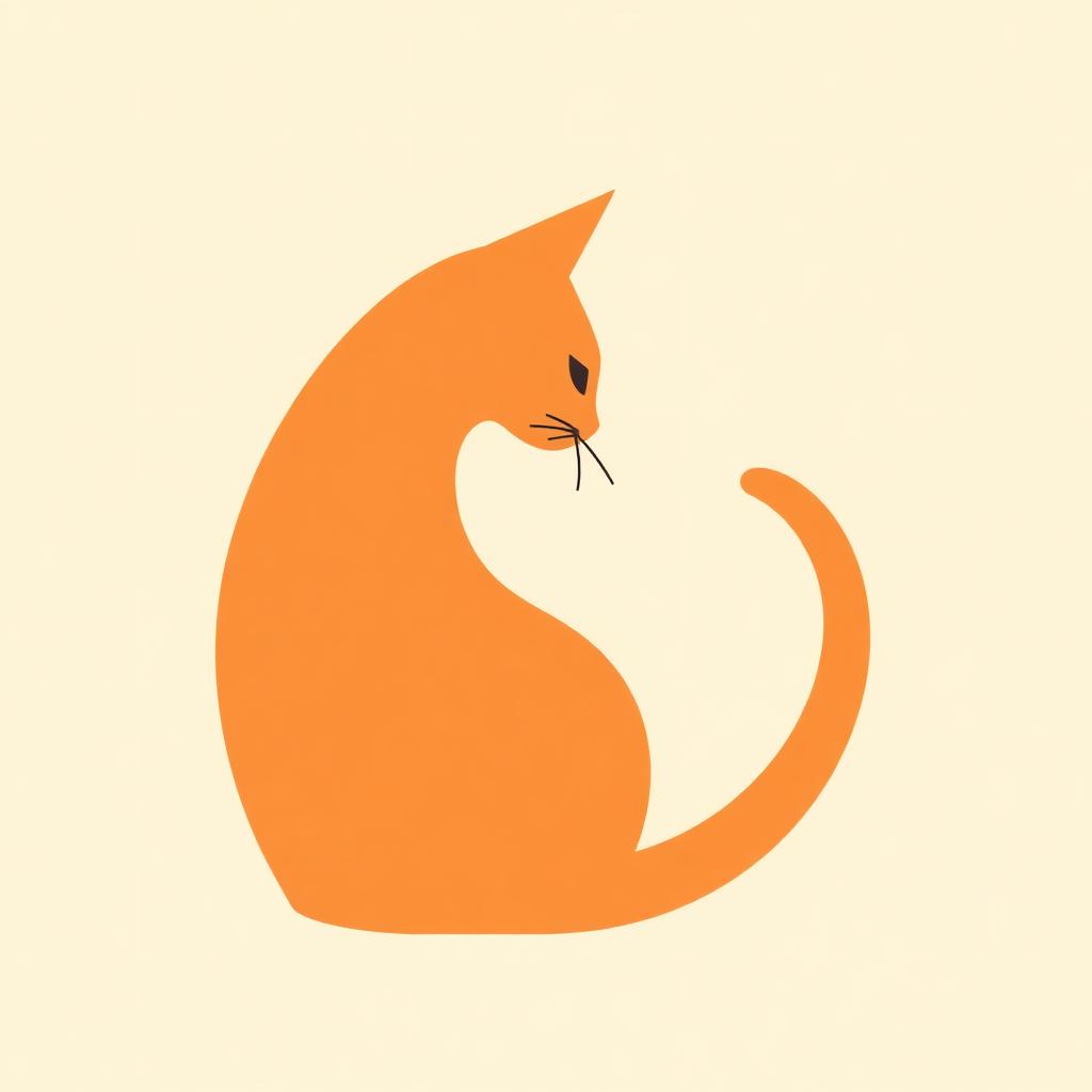 Stylized orange tabby illustration curled into a code bracket